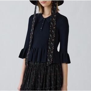 GU (Uniqlo) x Rokh Ribbed Polo 3/4 Sleeve Sweater in Black